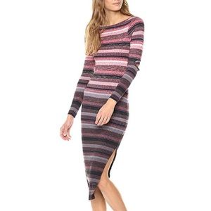 NWT French Connection Ribbed Midi Dress Long Sleeve‎ Side Slit Sheath Size 12